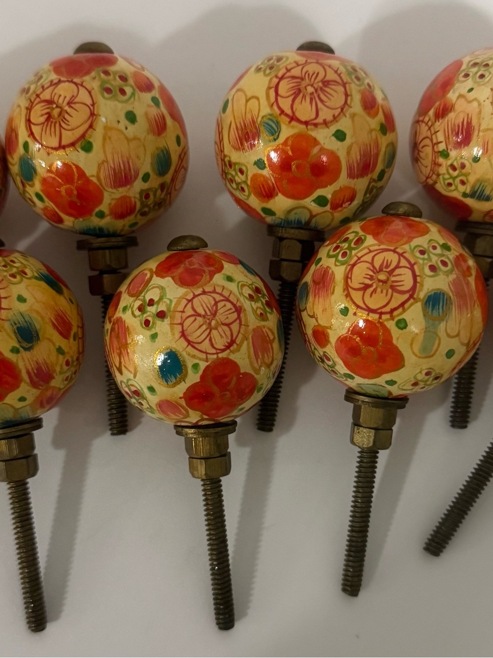 Lot of 8 Vintage Hand-Painted Ceramic Floral Drawer Knobs Dresser Cabinet Pulls